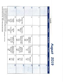 August Breakfast and Lunch Calendar