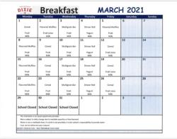 March breakfast and lunch calendars 