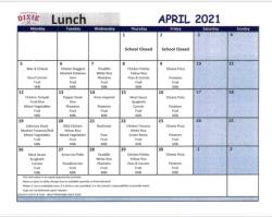 April breakfast and lunch calendars