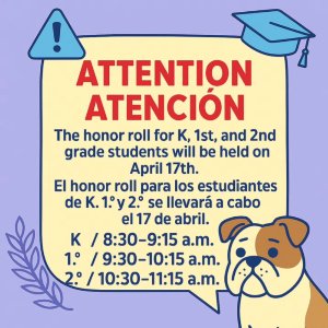 Honor Roll K, 1st and 2nd Grade