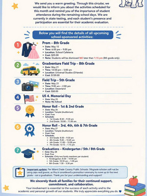 Dear Families  May 2026 Upcoming Activities